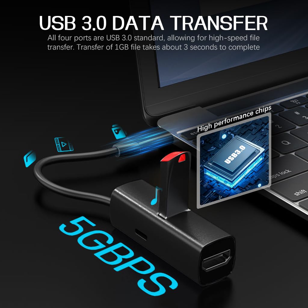 Verilux USB Hub 3-in-1 Type C to HDMI Docking Station with PD100W Charging and USB3.0 Data Transfer