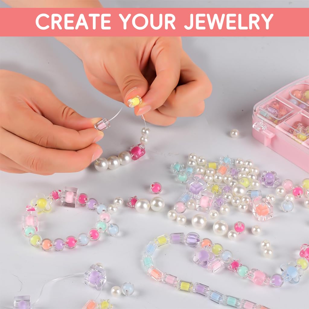 PATPAT 211 Jewelry Making Kit Gifts for Kids,Pink Handbag Bead Box for Bracelet Making Kit for Girls,6-Year-Old Girl Birthday