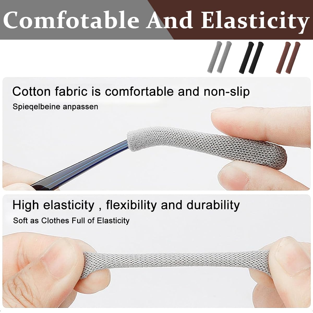 HASTHIP 3 Pairs Anti-Slip Glasses Ear Grip, Soft Knitting Eyeglasses Temple Tips Sleeve, Universal Elastic Eyeglass Ear Cushion Retainer for Sunglasses Eyewear