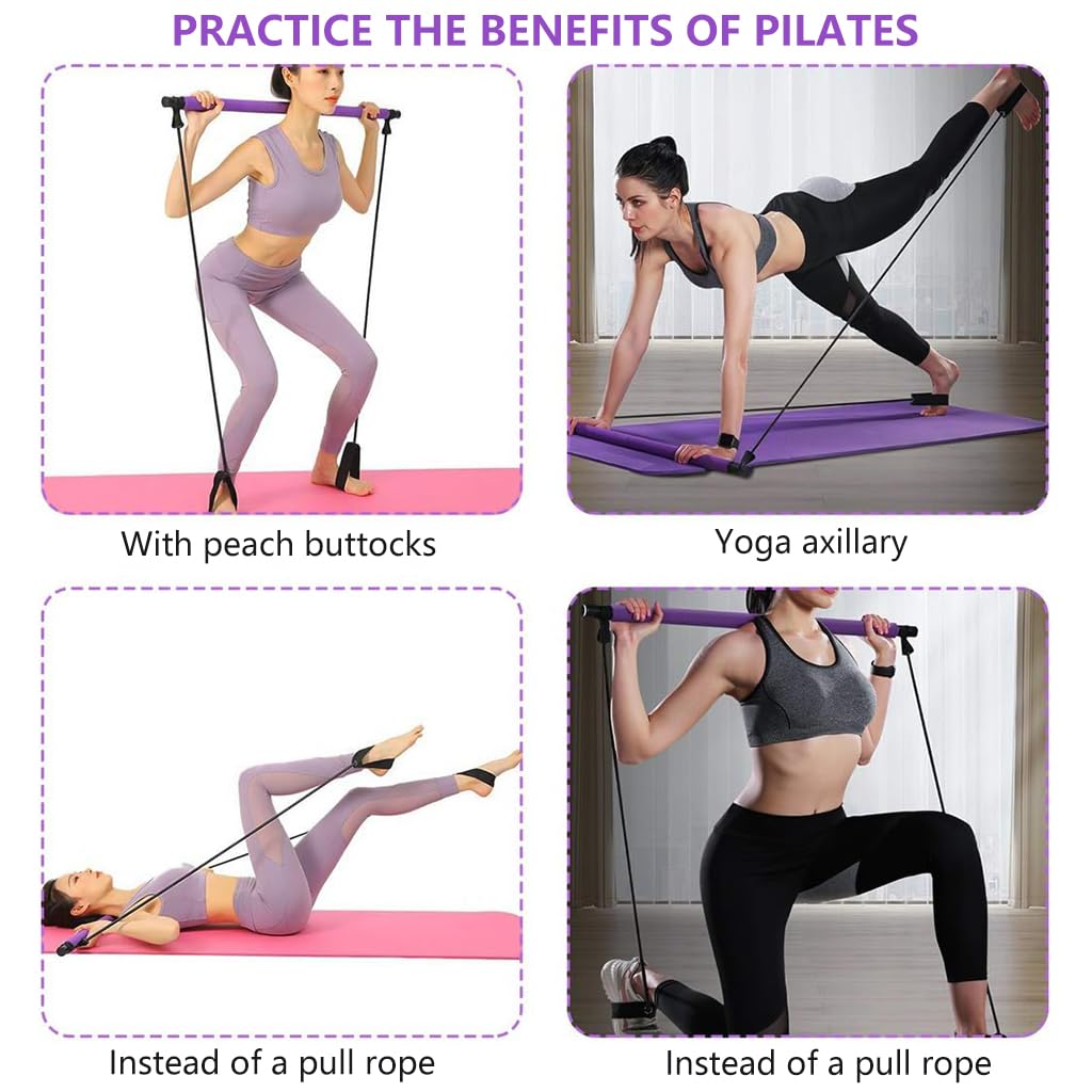 Optifit Foam Portable Yoga Pilates Bar with Resistance Bands&Foot Loop for Pilates, Workout, Portable Home Gym Workout, Body Shaping Pilates Stick, Pilates Sculpt Bar for Bodybuilding Workout.