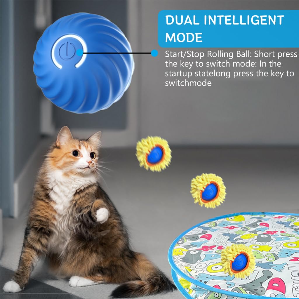Qpets Cat Toy Electric Self-Rolling Ball Cat Chasing Toy Ball with 27.5 inches Folding Game Chasing Play Cover USB Rechargeable Self Spinning Ball Toy Chasing Toy Ball for Cats, Dogs