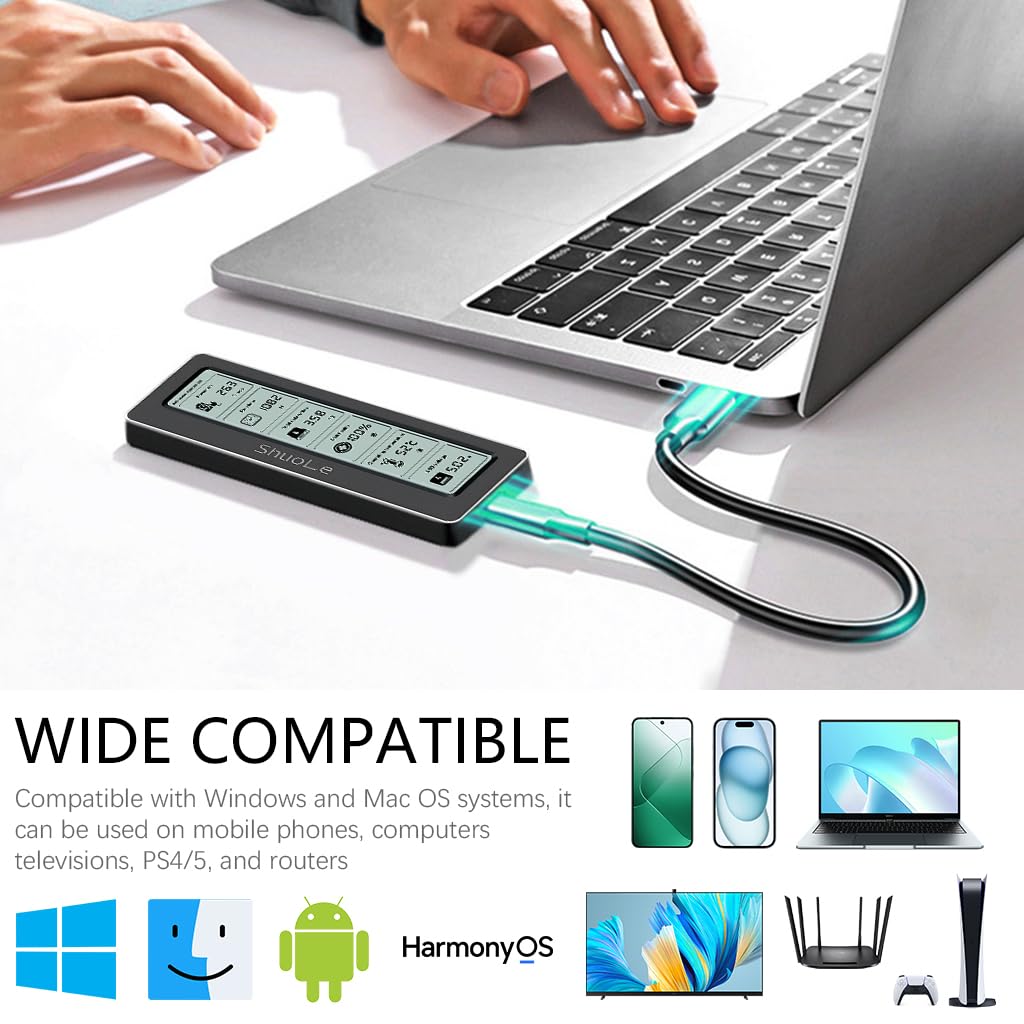 ZORBES Aluminum M.2 Nvme SATA SSD Enclosure with LCD Display USB 3.2 Gen 2 10Gbps M.2 NVMe SSD Enclosure NVME PCI-E M-Key External SSD Enclosure Support UASP Trim for NVMe SATA SSD 2230/2242/2260/2280