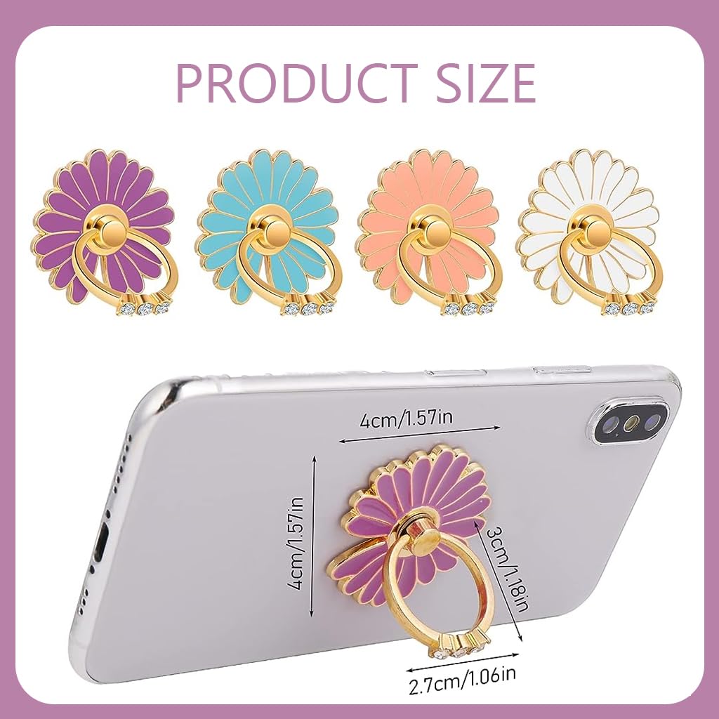 ZORBES 4Pcs Mobile Finger Grip Holder Flower Self-Adhesive Mobile Back Holder Grip Folding Phone Grip Holder, 360° Rotation 180° Flip Metal Mobile Ring Holder Phone Ring Holder for Smartphones