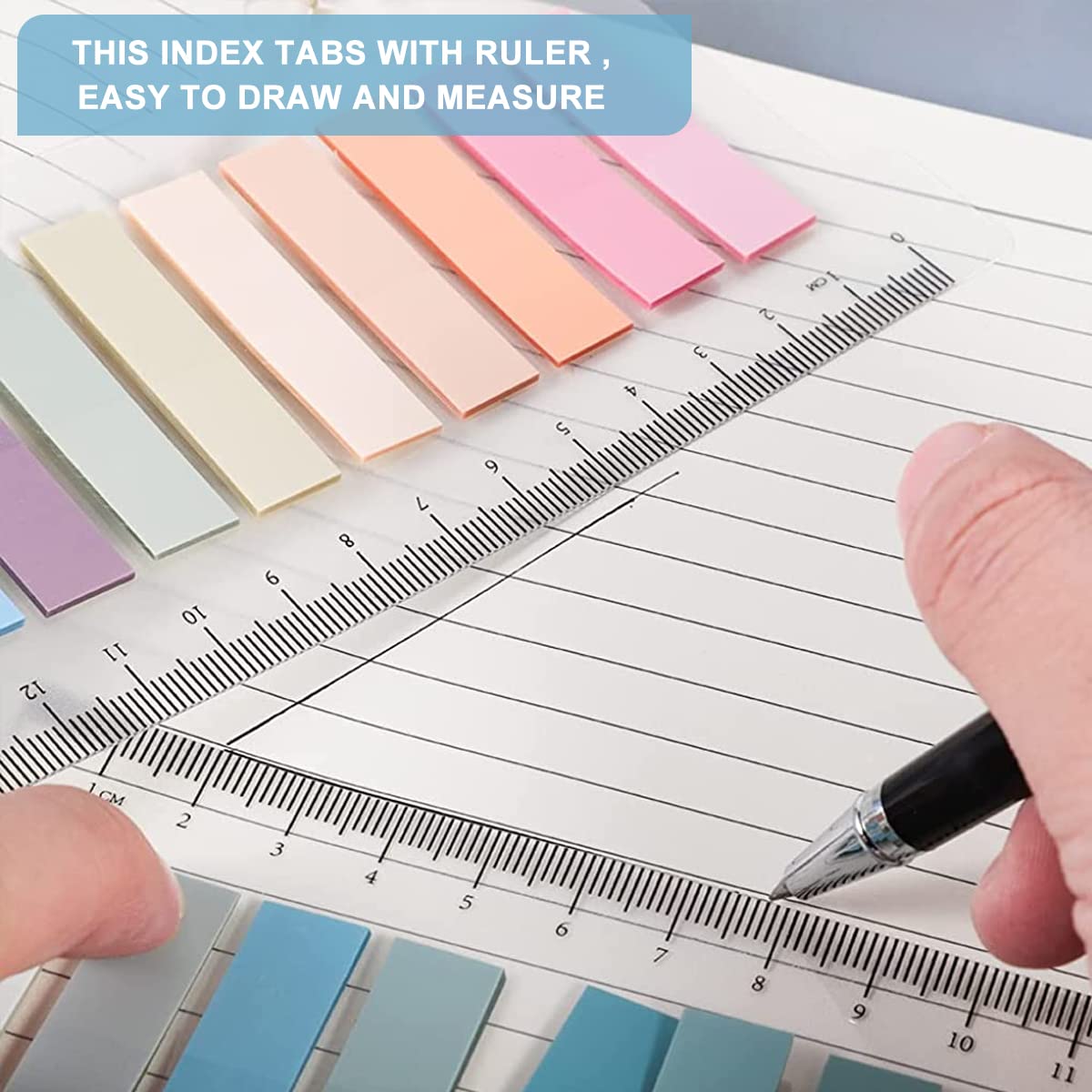 HASTHIP Sticky Tabs 60 Colors Sticky Tabs 600pcs Index Tabs Sticky Notes with Ruler Color Sticky Tabs for Notebook, Books, PET Material Page Tabs Sticky Flags File Index Tabs Office Stationery