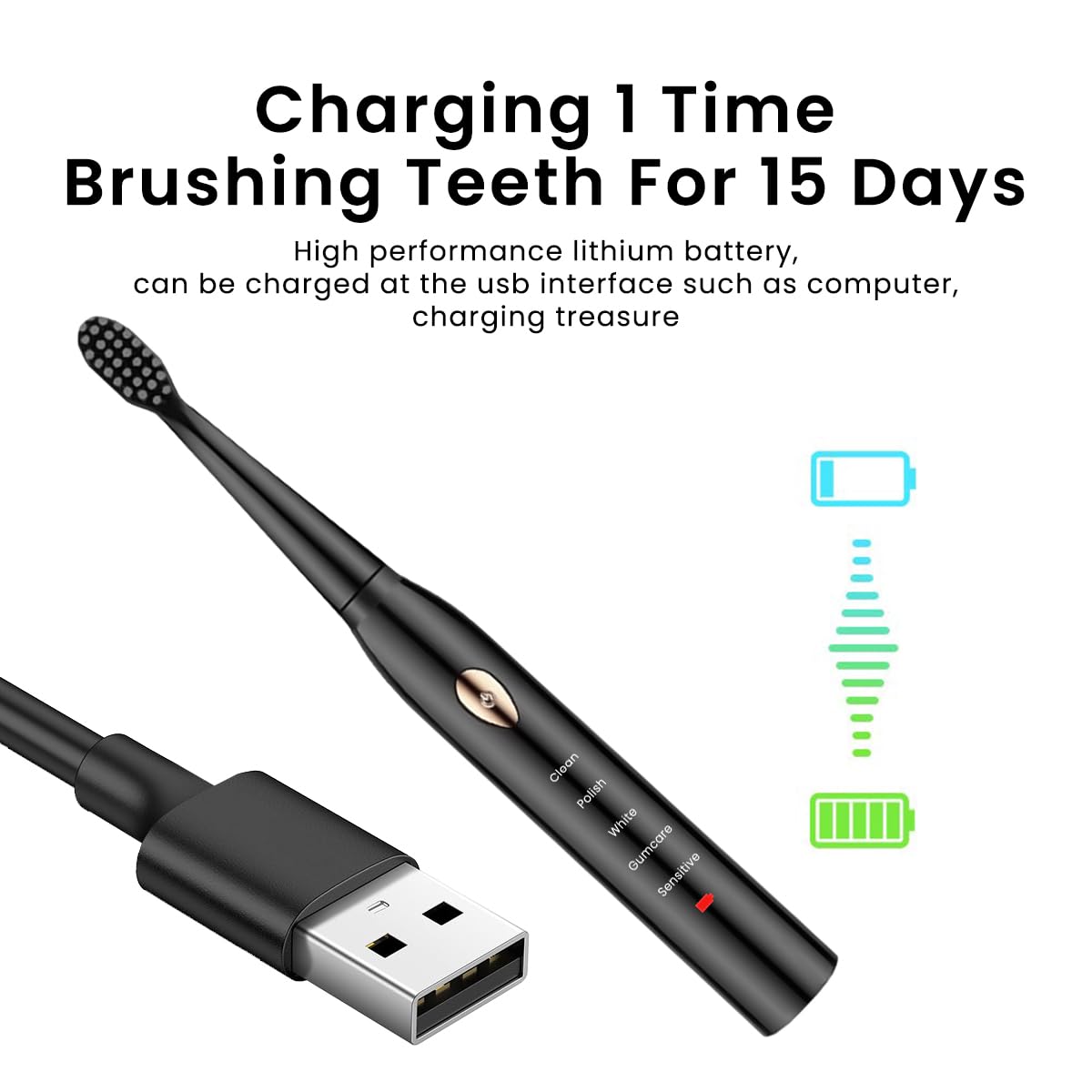 HANNEA USB Electric Toothbrush Ultra-sonic Electric Toothbrush with 4 Replacement Bristles Brush Heads, USB Rechargeable Toothbrush with 5 Modes, IPX7 Waterproof Electric Toothbrush