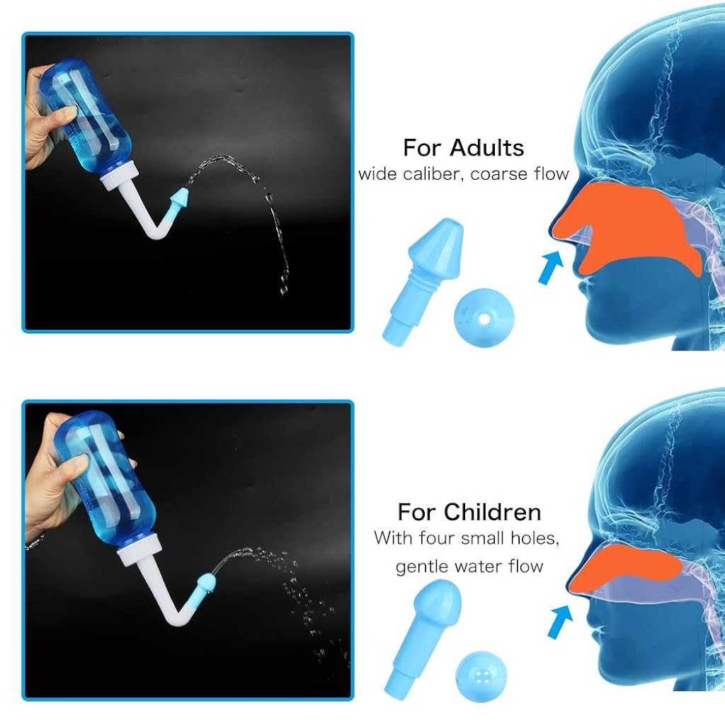 HANNEA® 300 ML Neti Pots for Sinus Nose Wash Cleaner Pressure Rinse Nasal Irrigation BPA Free with 30 Wash Salt Packets and Sticker Jal For Adults Children Care 3PCS