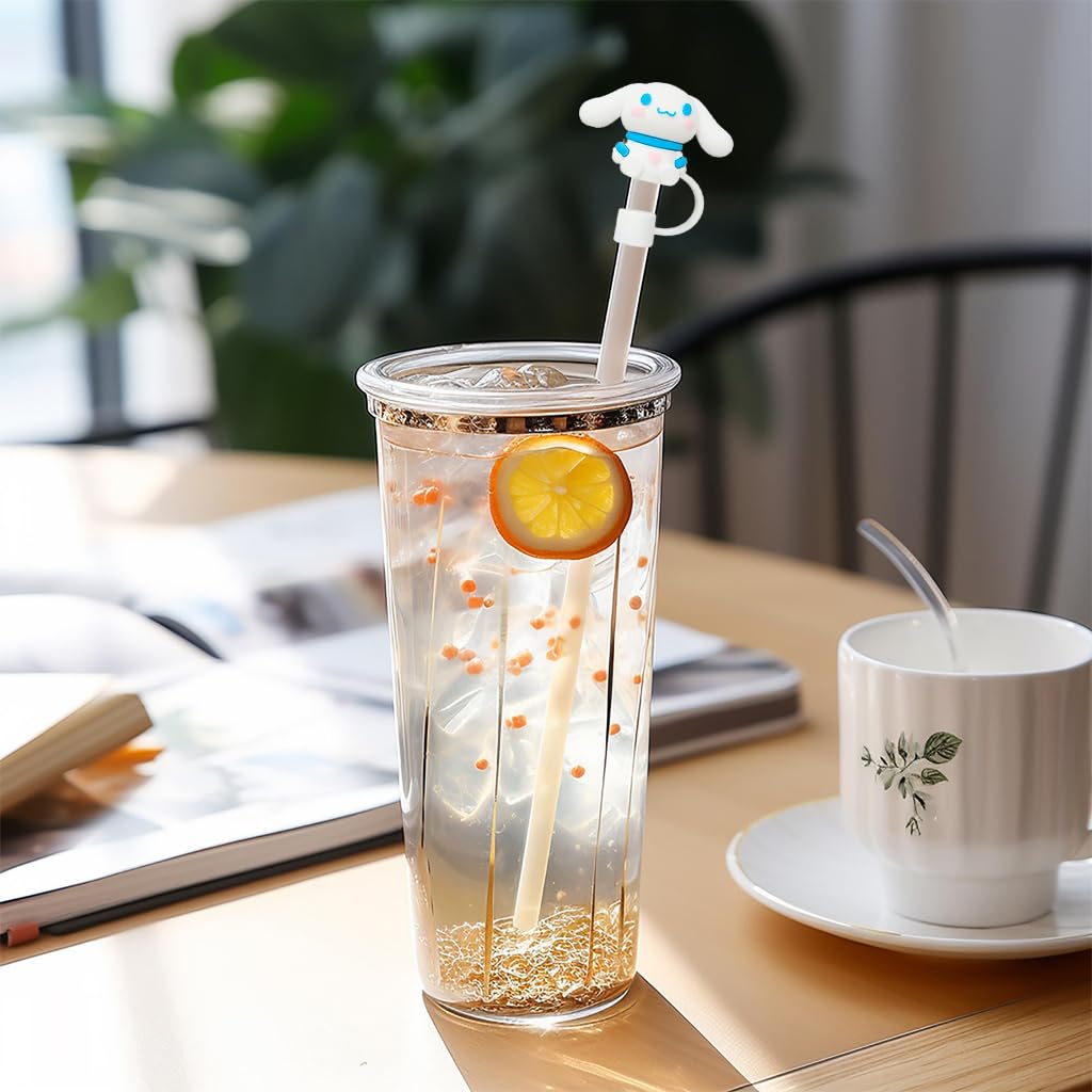 HASTHIP 4Pcs Kawaii Straw Lids Sanrio Series Drinking Straw Lids Anti-lost Kids Straw Lids Universal 10mm Straw Lids Straw Cap for Stainless Steel Straw, Straight Straw, Curved Straw, Glass Straws