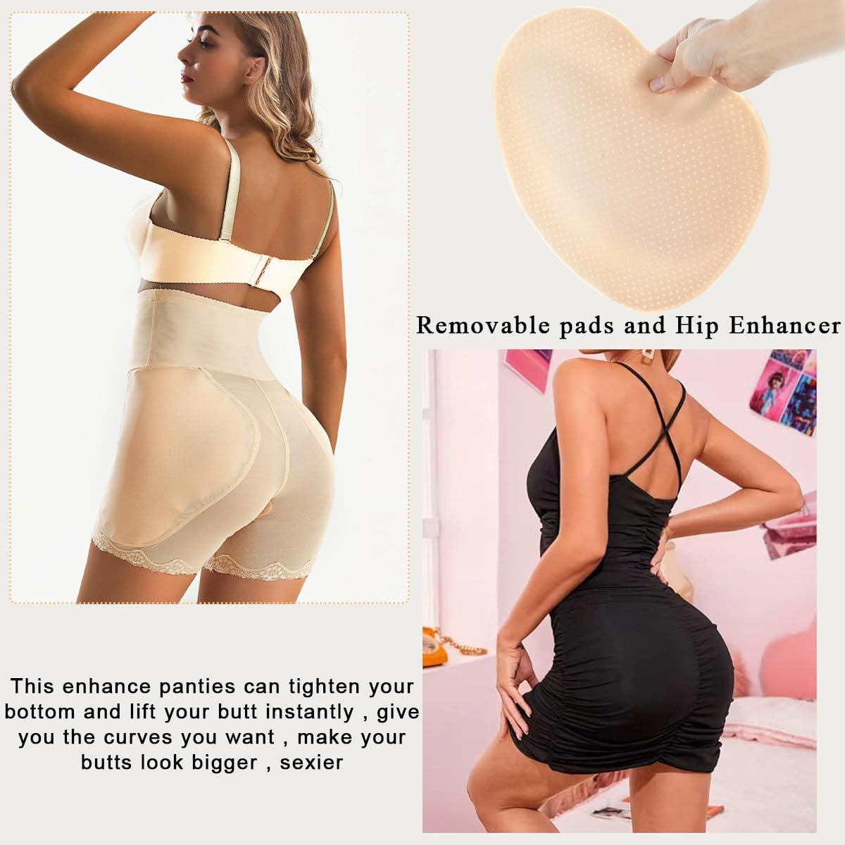 PALAY Hip Pads for Women Hip Dip Pads, Enhancer Shapewear for Women High Waist Shapewear Butt Lifter Pad Panties(apricot)-L