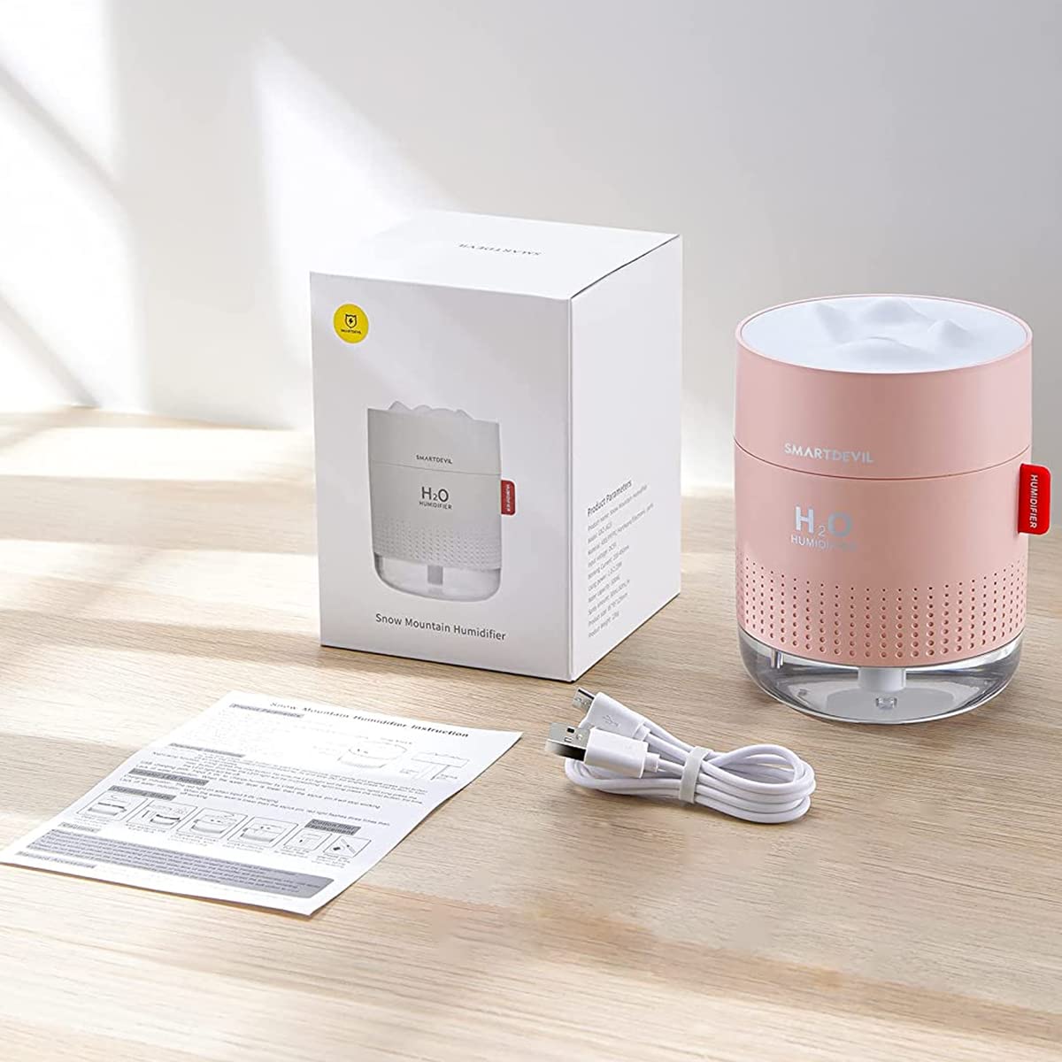 HASTHIP Humidifier for Room Moisture 500ML 26dB Air Humidifier for Bedroom Ultrasonic Cool Mist Car Humidifier with Atmosphere Light Desktop Humidifier Office Bedroom Auto Shut-Off with 2 Spray Mode