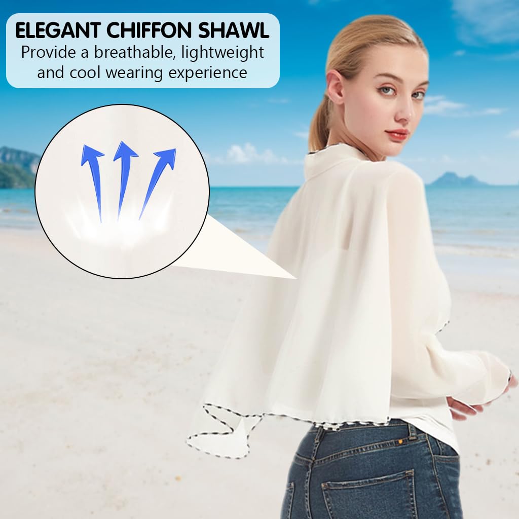 PALAY Chiffon Shawl Shrug for Women Sun Protection Sheer Cardigan Capes Wraps Loose Summer Arm Sleeves Travel Beach Shrug for Biking Cycling Driving Fishing