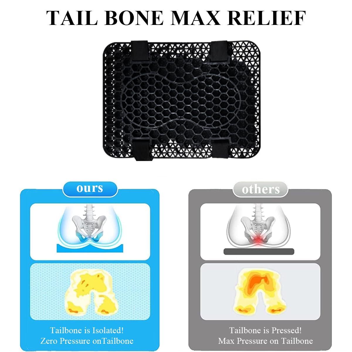 STHIRA Motocycle Seat Cushion, Motorcycle Gel Seat Cushion Breathable Seat Pad for Long Rides, High Density Gel 3D Honeycomb Motorcycle Seat Cover Structure Shock Absorption for Universal Seats