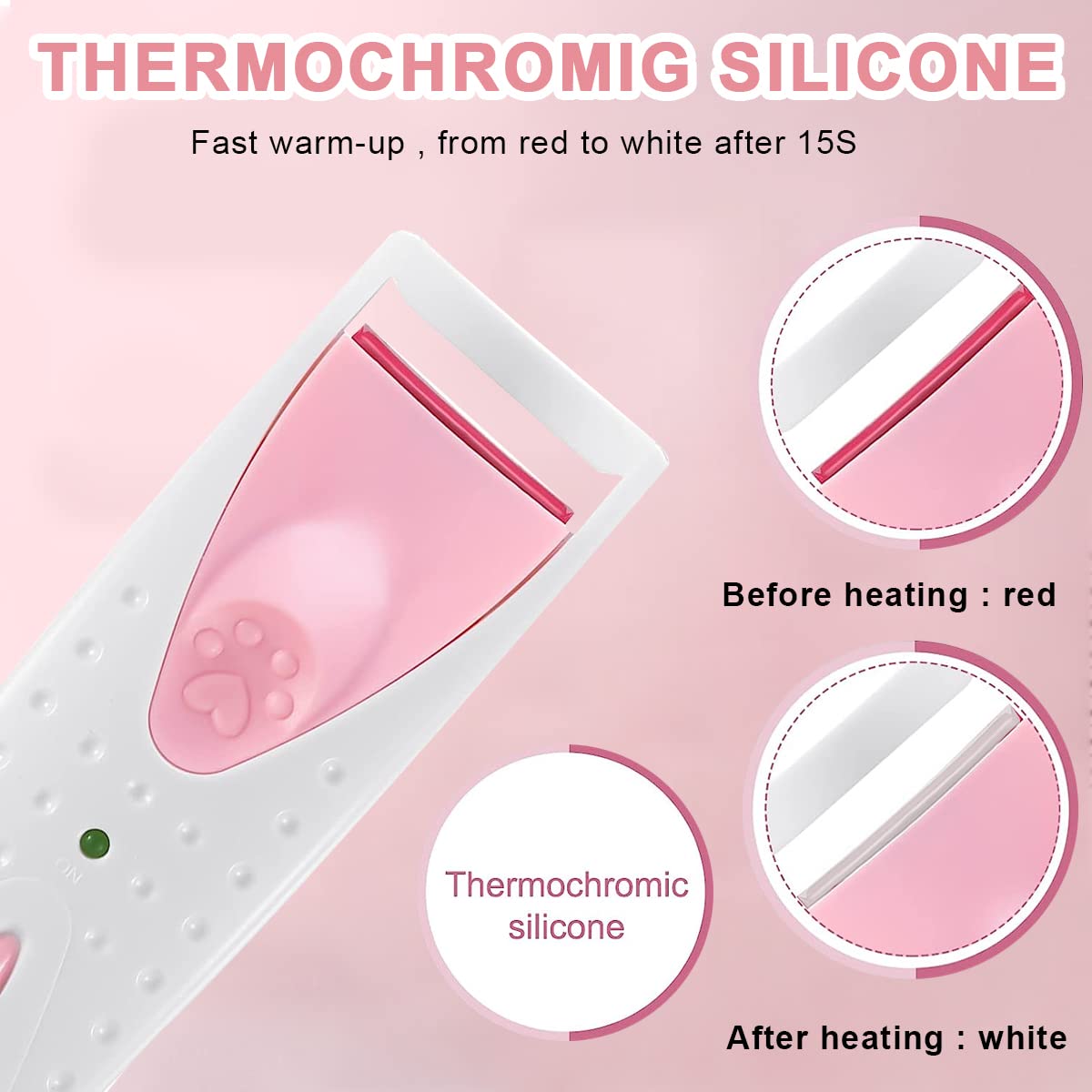MAYCREATE Heated Eyelash Curler for Women, Electric Eyelashes Curler with Silicone Heating Pad, Fast Heating Natural Curling Lash Styling Tools