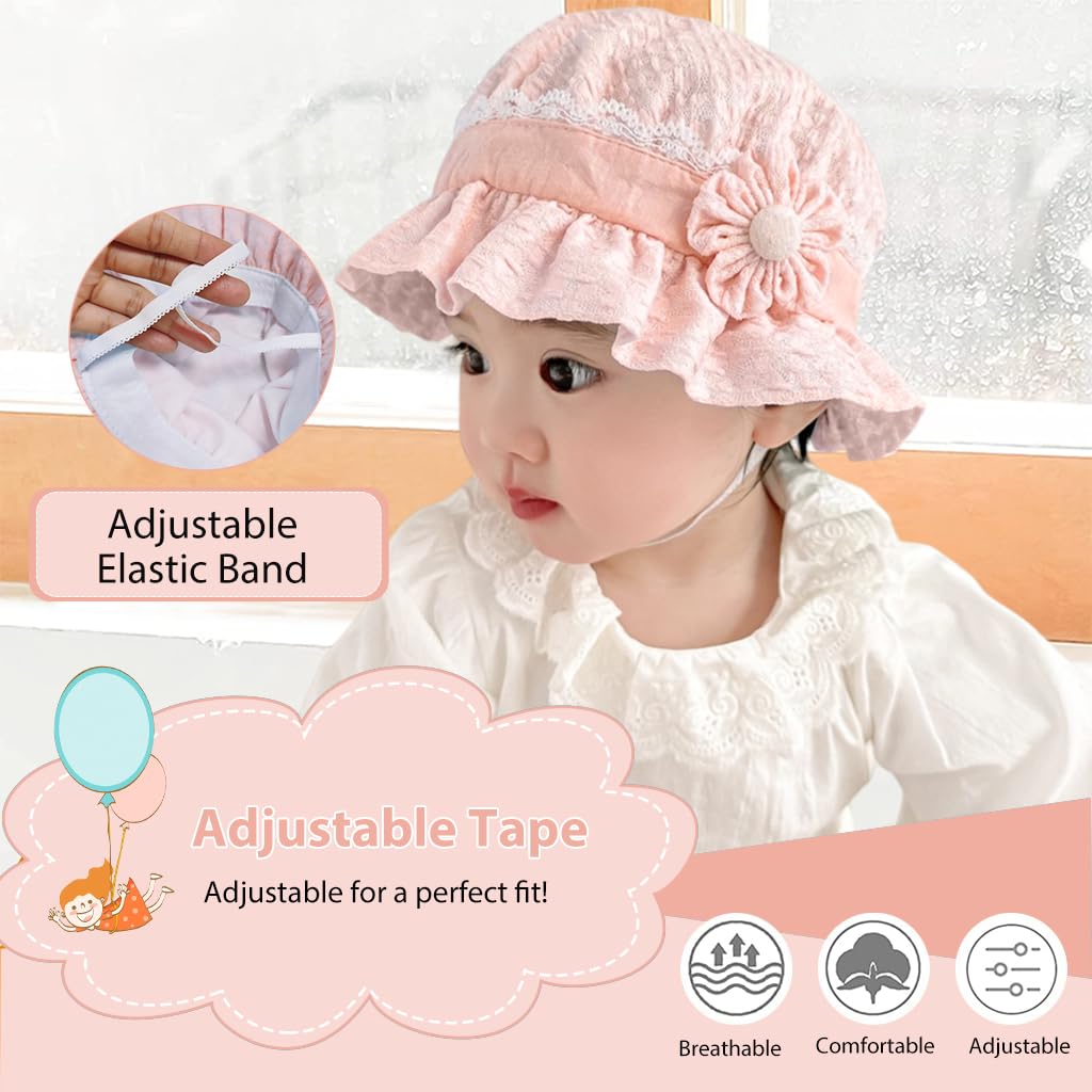 SNOWIE SOFT Baby Sun Hat Toddler Girls Sun Cap Breathable Cotton Sun Cap Bucket Hat Cute Floral Embossing Baby Girls Hat Birthday Gift for Girls 6-18 Months