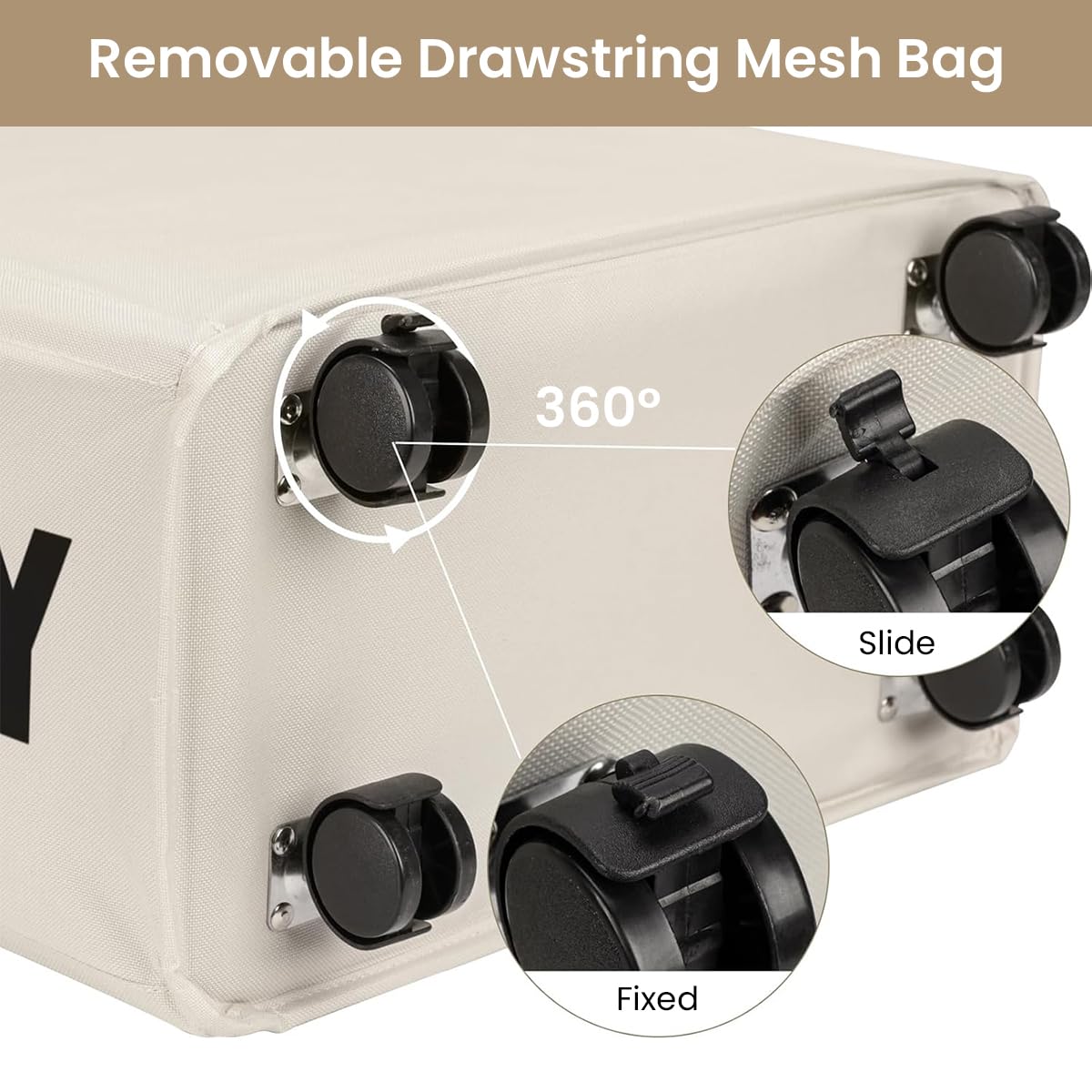 HASTHIP Laundry Basket with Wheels, Heavy Duty Laundry Hamper for Dirty Clothes, Collapsible Laundry Basket with Side Pouches, Drawstring Mesh Liner for Small Apartments, Dorms, Yoga Mats