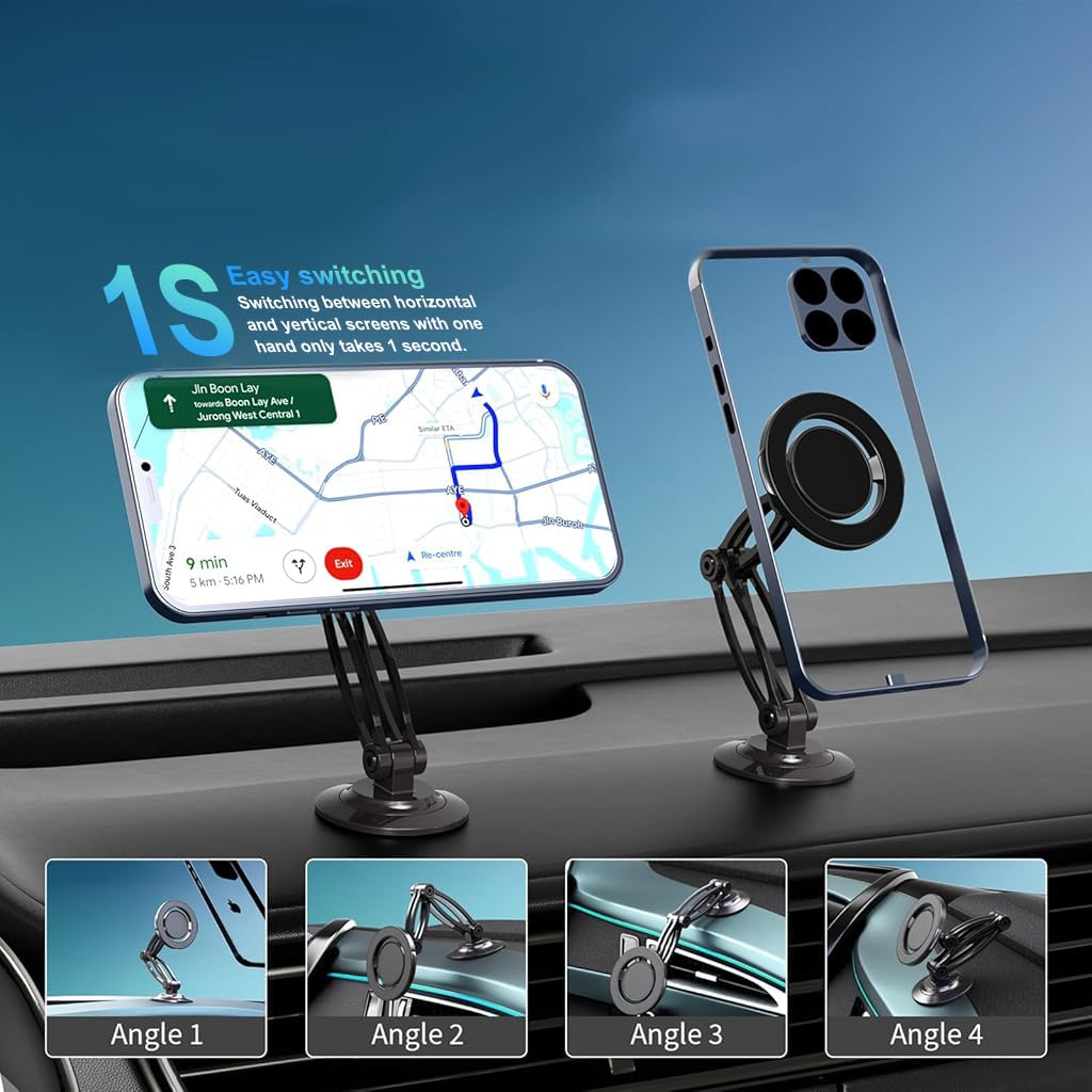 ZORBES Car Magnetic Phone Holder for Dash Board 360 ° Rotatable Flexible Folding Arm Design Strong Magnet Ring Phone Holder for MagSafe Self Adhesive Desk Magnetic Phone Holder for Car, Desk