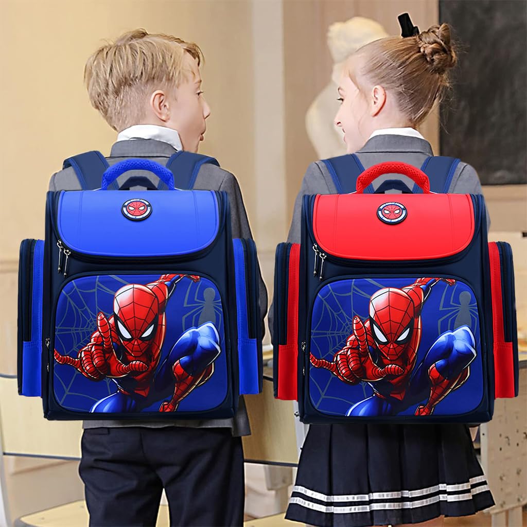 FANCYKU School Backpack for Boy Kids Spider Man Waterpoof Large Capacity School Bag, Travel, Camping, Burden-relief Backpack for Kids Gift (6-12 Years Old), Red