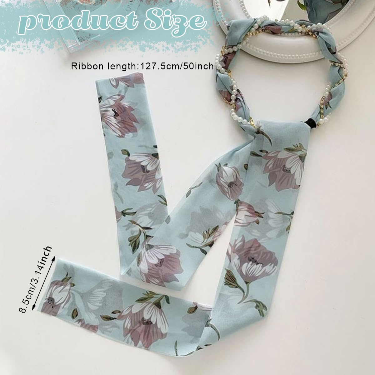 PALAY 2Pcs Girls Ribbon Headband Pearl Floral Headband Ribbon Hair Braid Ribbon Headband Hair Accessories for Girls Hair Charms Elegant Floral Hair Braid Ribbon Headband