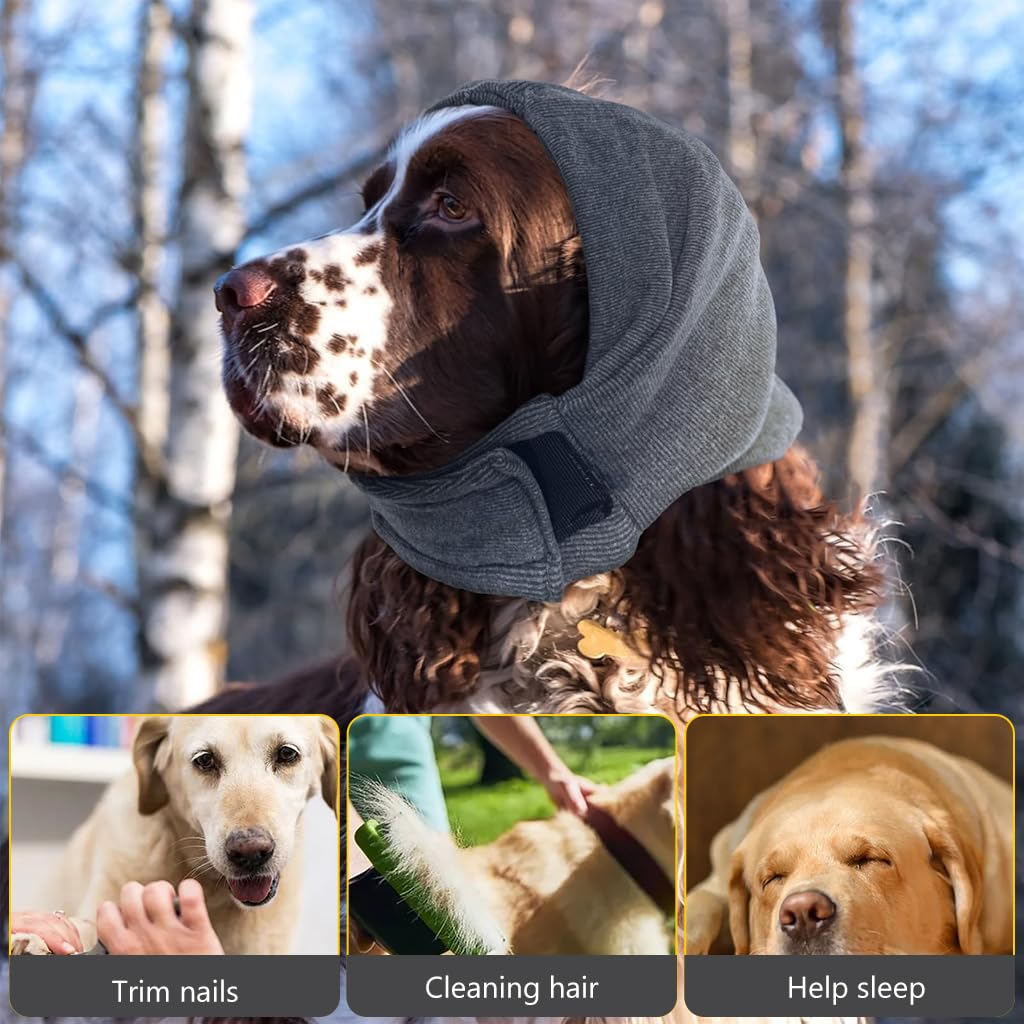 Qpets Dog Headgear, Dog Hoodie Head Cover, Winter Comforting Warm Wrap Ear Dog Neck Scarf, Post-Surgical Ear Care Soothing Headband Prevent Thunder/Prevent Scare (M)