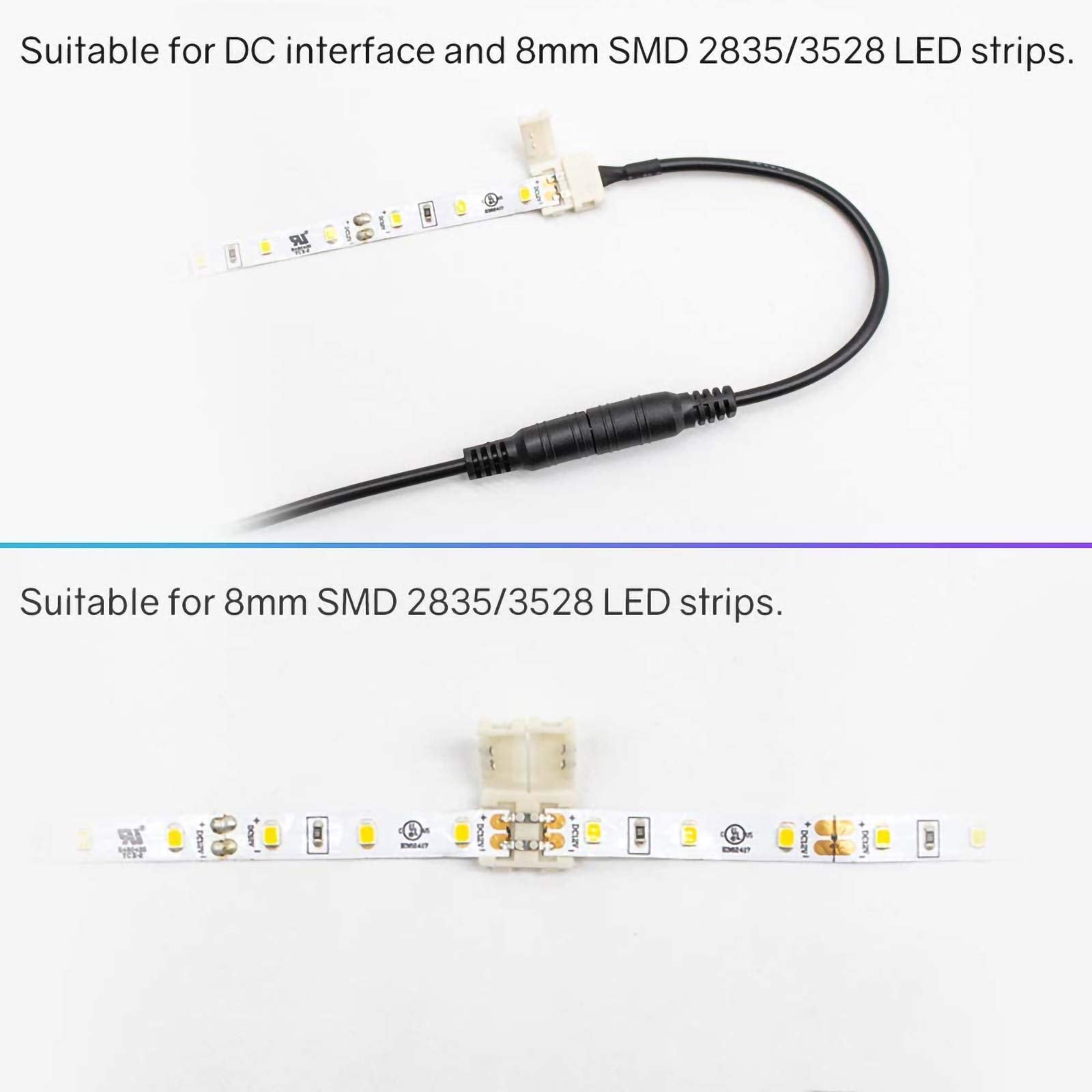 ZORBES LED Strip Connector,2 Pin 8mm LED Connector Kit Include Seamless Connector,6Jumper Connector,DC Female & Male Connector,DC Jack Splitter for 3528 and 5050 LED Strip