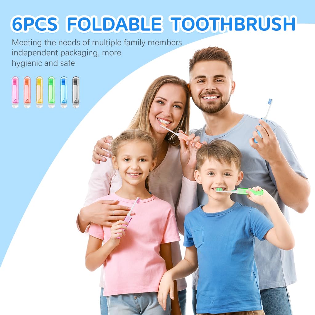 HANNEA® 6Pcs Travel Toothbrush, Folding Mini Toothbrush with Toothbrush Case Soft Potable Travel Size Toothbrush Individually Wrapped Small Toothbrush for Travel Camping