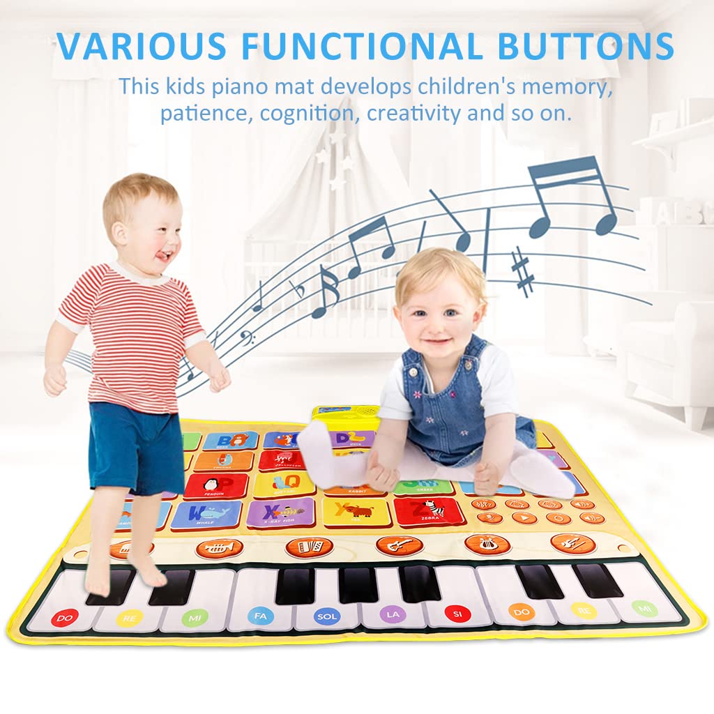 PATPAT Musical Mat for Kids Extra Large Size 39.3''x27.5'' Cartoon Alphabet Piano Mat for Kids Early Educational Toys Adjustable Volume Piano Keyboard Play Mat Sound Toys Gifts for Boys and Girls