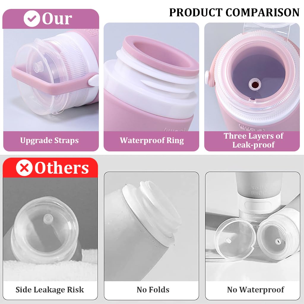 MAYCREATE 3pcs Silicone Travel Bottles for Toiletries, 90ml Travel Toiletry Bottles, Soft Squeeze Travel Toiletries Bottle with Leakproof Lid, Refillable Lotion Dispenser Shampoo Bottle Kit