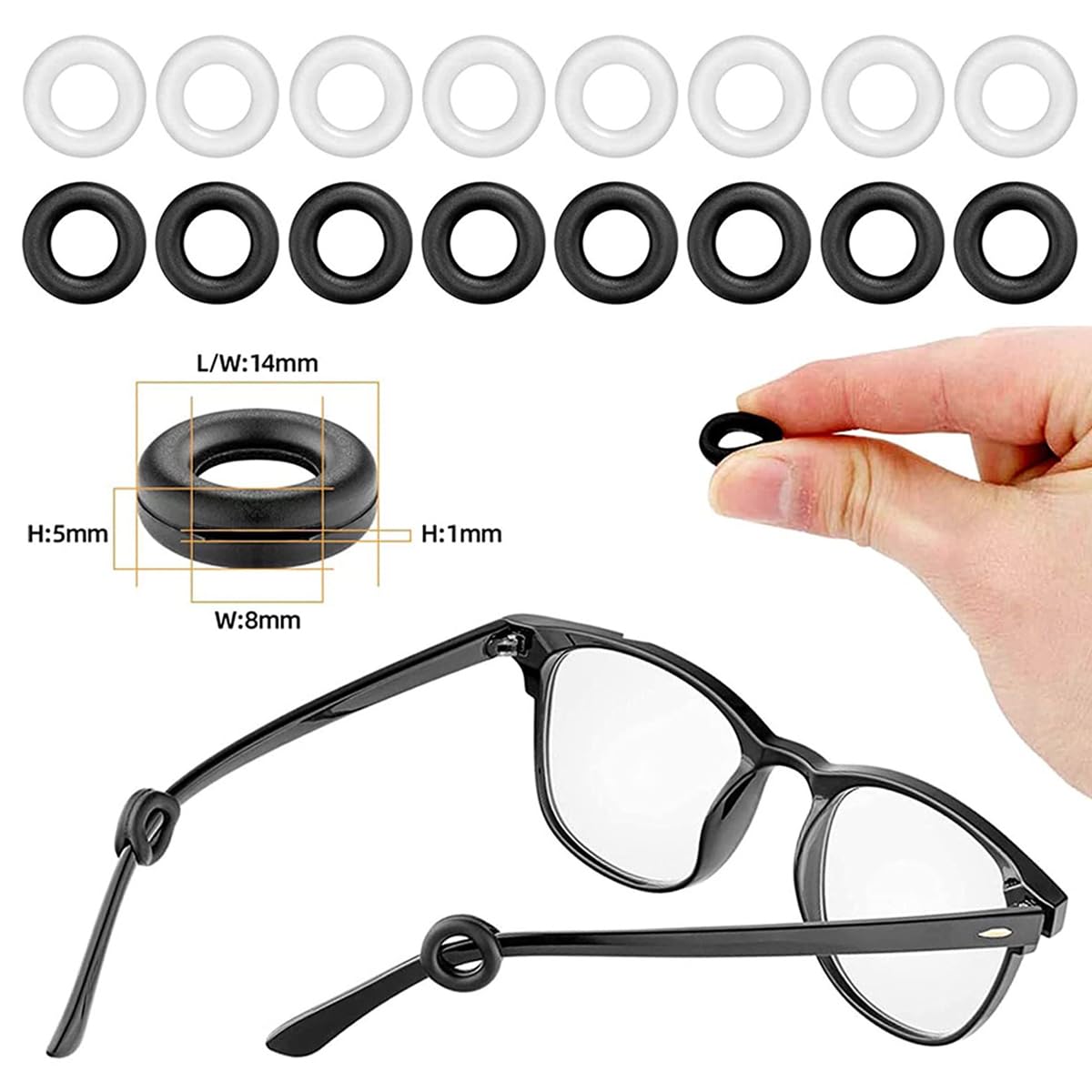 MAYCREATE Eyeglasses Retainers Sets, Silicone Anti-Slip Eyeglass Holder, Eyeglasses Temple Tips Sleeve Retainer for Behind the Ear, Reusable Glasses Ear Grip for Sport Study