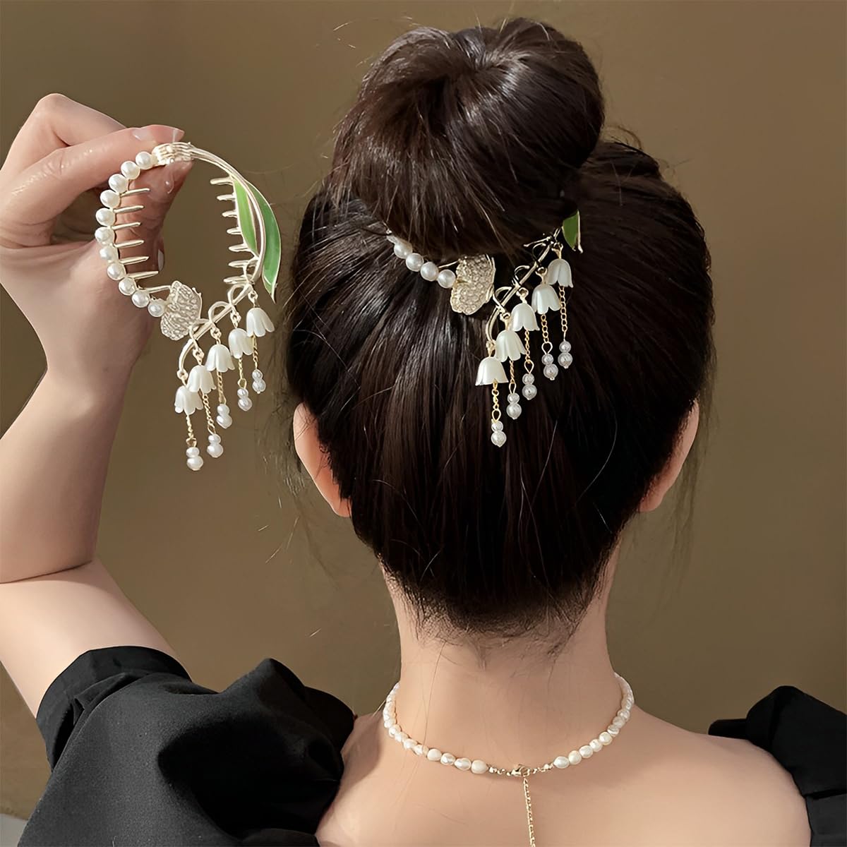 PALAY Pearl Tassel Hair Bun Accessories for Women, Stylish Flower Hair Bun Clips, Rhinestone Hair Claw Clips Ponytail Holder Buckle, Hair Styling Hair Accessories for Girls Gift