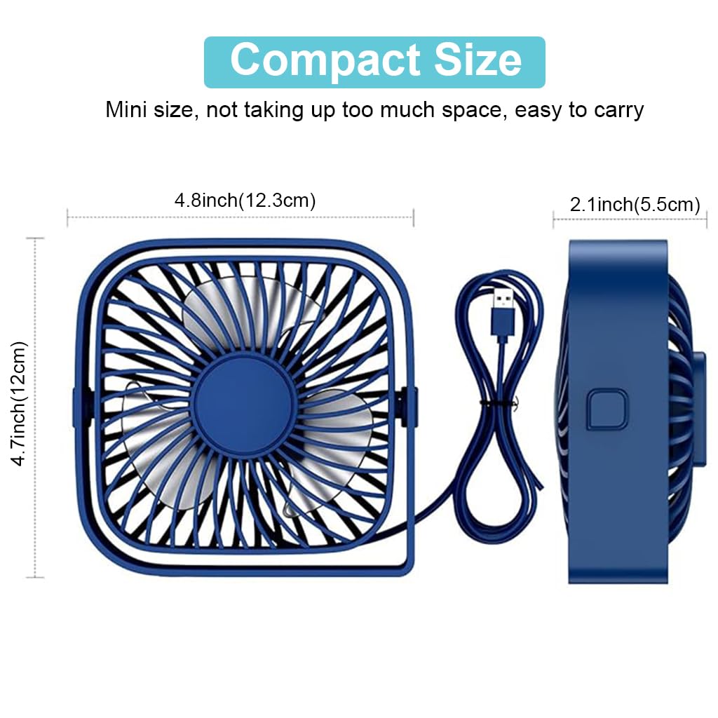 HASTHIP 4.8'' USB Fan, Mini Desk Fan, 3 Speeds and 360° Rotating Head Mini Portable Personal Table Fan for Home Office, Bedroom, Table and Desktop, Ideal for Summer Comfort (Blue)