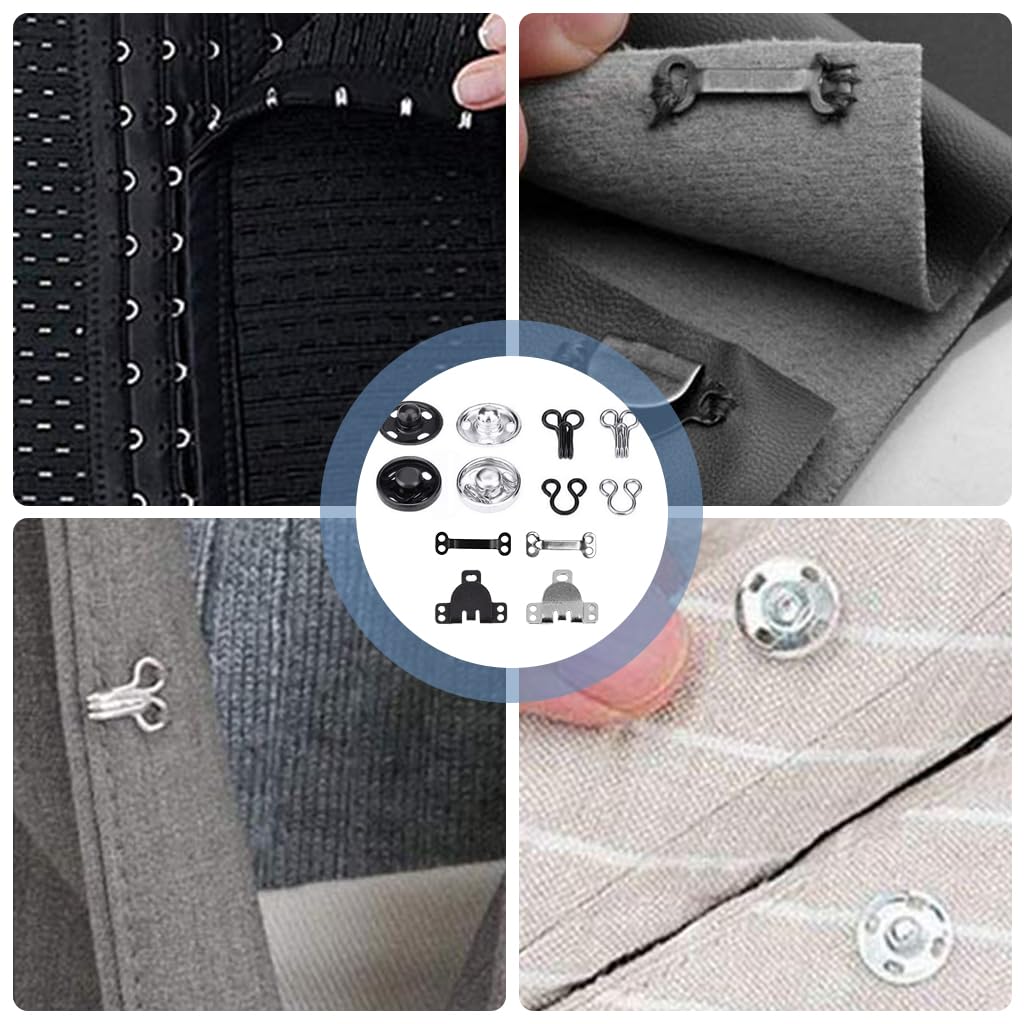 HASTHIP 50 Sets Stainless Steel Eye Sewing Hook Sewing Button Kits, 3 Styles Sewing Buttons Kits for Garment Closures, Skirts Closures, Shirt Closure, Pants Closure