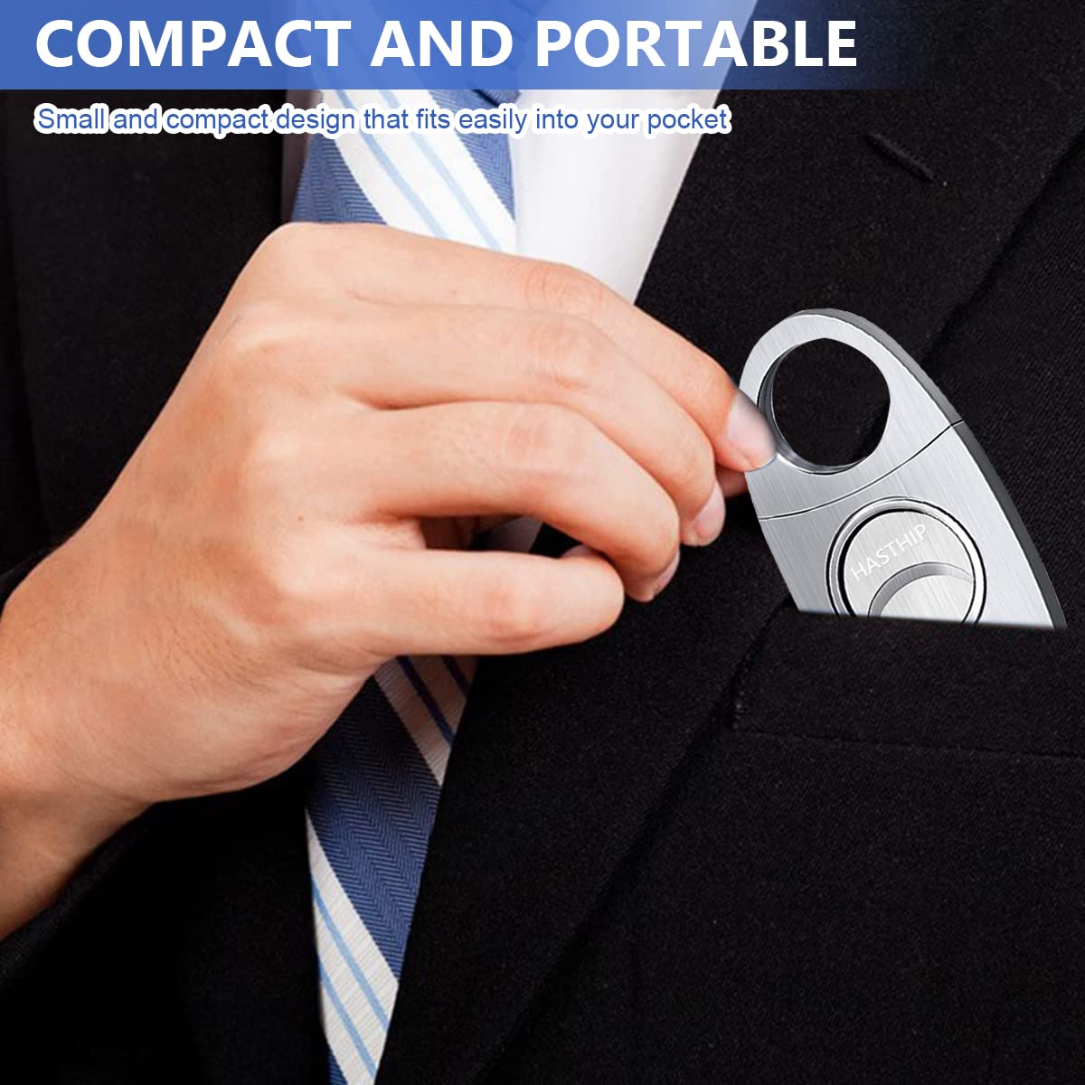 HASTHIP 3PCS Cigar Cutter Set, Stainless Steel V-Cut Cigar Cutter & Cigar Punch for Most Size of Cigars, Portable Pocket Cigar Tool with Bag, Perfect Combo of Cigar Accessories for Men