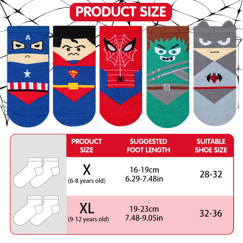 SNOWIE SOFT 5 Pairs Socks for Kids, Superhero Cotton Boys Socks Cotton Long Socks for Boys Girls, Home Socks Ankle Socks Football Socks All Season Socks, Sports Socks Woolen Socks for Kids 9-12 Years