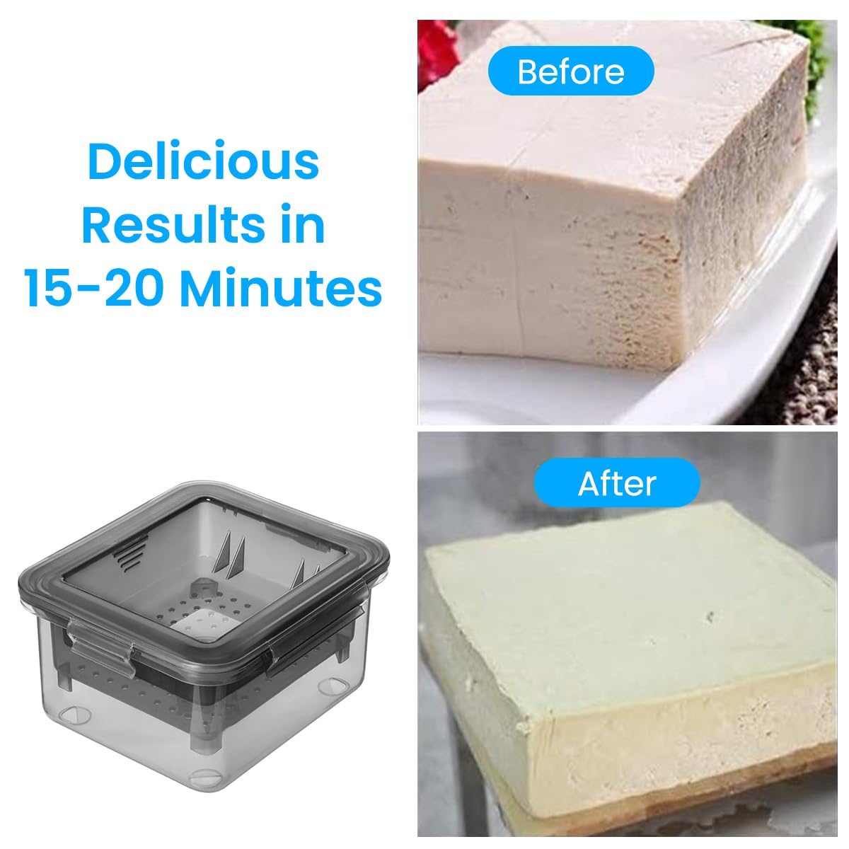 HASTHIP Tofu Press Food Grade Tofu Press Tofu Making Tools Homemade Tofu Tools Quick Excessive Water Removal Easy Tofu Drainer Press, Dish Washer Safe, 16x14x8.5cm