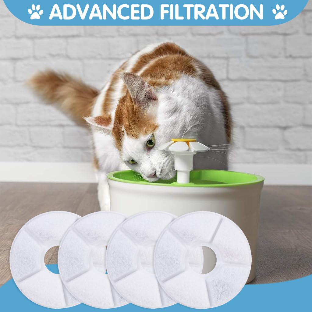 Qpets 4Pcs Cat Fountains Filter Element, Circular Non-Woven Cat Water Dispenser Filter Element Filter for Cat Fountain Filters, Activated Carbon Filter Element with Triple Filtration System