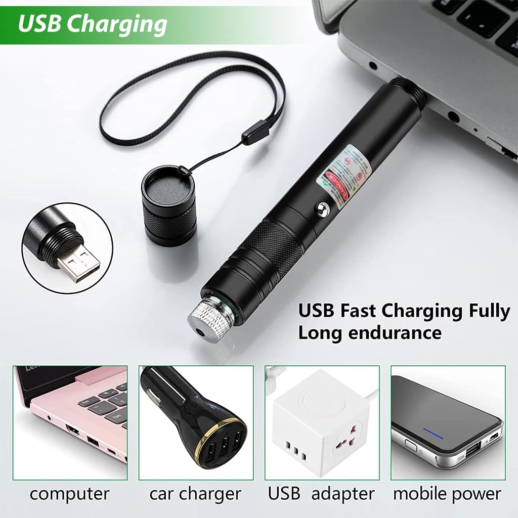 Climberty Laser Light USB Rechargeable Green Laser Pointer, 2000 Metres Laser Pointer High Power Pen, Cat Laser Toy, Long Range Green Laser Pointer for Presentations, Stargazing, Hiking (Green Light)