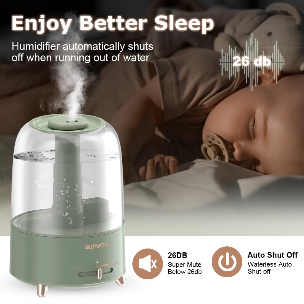 Supvox 4.2L Humidifier for Room Electric Diffuser for Home Silent Humidifier for Cold and Cough 360° Nozzle Rotation Ultrasonic Adjustable Air Humidifier with Mist Adjust Auto Shut-Off