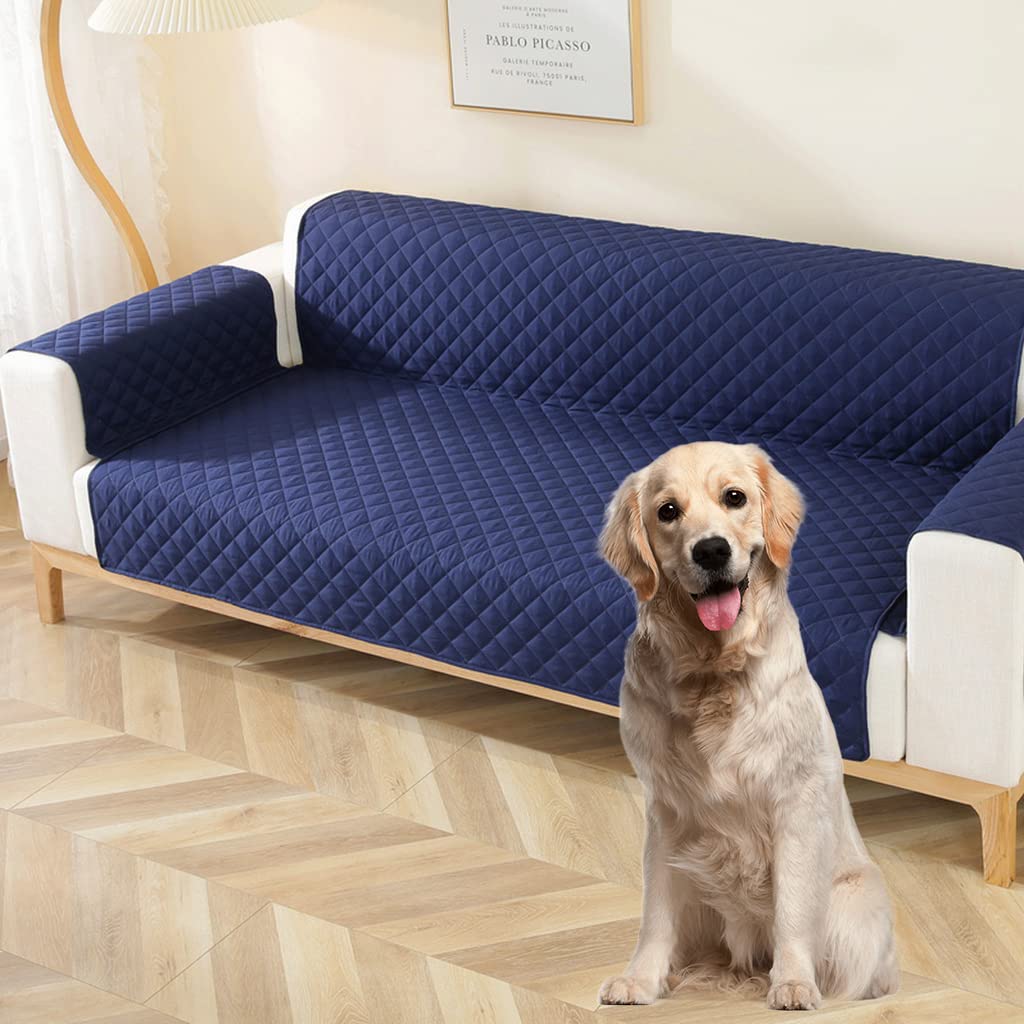 HASTHIP Sofa Cover 2 Seater, Sofa Slipcover, Reversible Oversized Water Resistant Couch Cover with Foam Sticks Elastic Straps, Furniture Protector for Children Pets Dog Cat, 130 * 196cm (Blue/Grey)