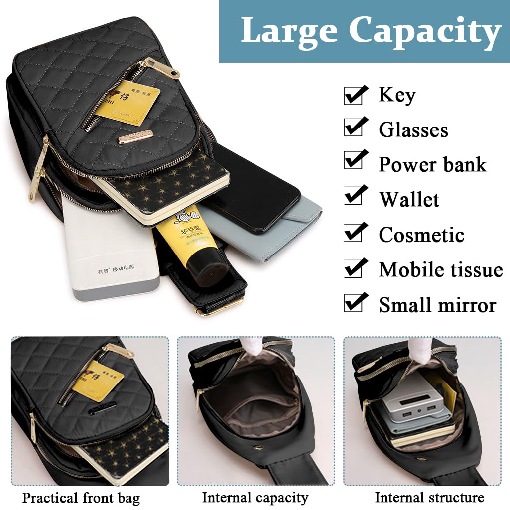 PALAY Crossbody Bag for Women Sling Bag for Women Crossbody Bag for Women Phone Bag Oxford Cloth Stylish Black Chest Bag Versatile Fashion Sling Bag Travel Shoulder Bags