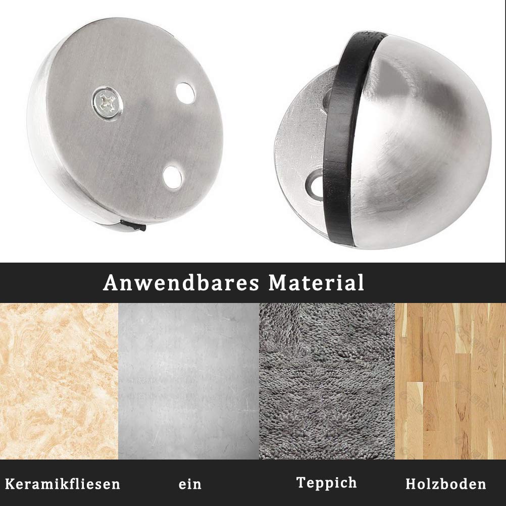 HASTHIP 4 Pieces Stainless Steel Floor Door Stopper, Oval Floor Mounted Half Moon Door Stop with Screws and Glues (Non-Magnetic)