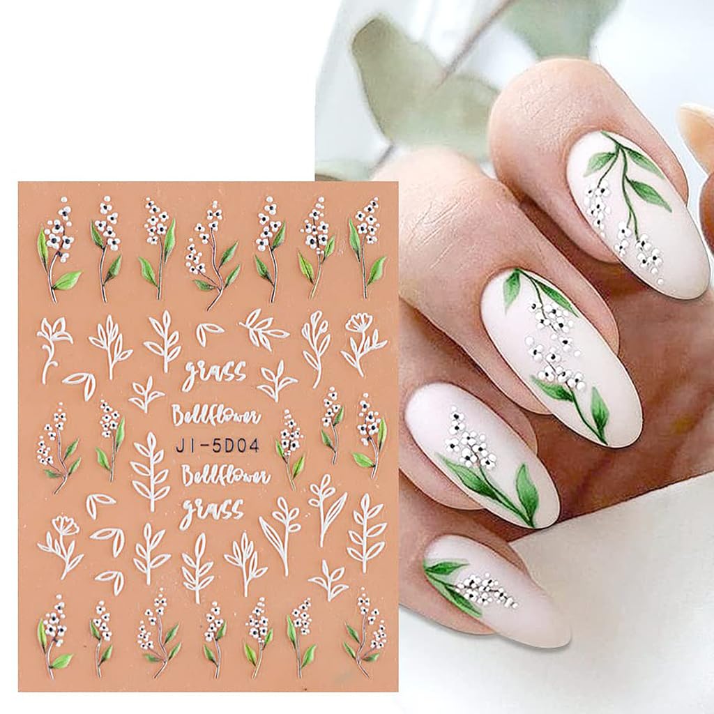 MAYCREATE 5 Sheets Nail Art Decor Stickers 3D Embossed Flower Charms for Nail Art 5 Styles Flower Nail Charm Sticker for DIY Nail Extension Self-Adhesive Nail Art Decals