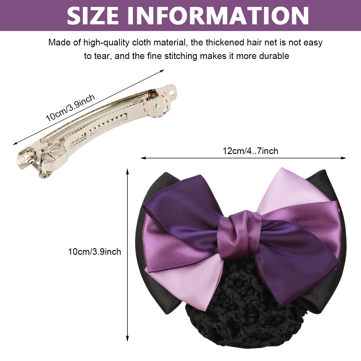 MAYCREATE Bowknot Snood Net Barrette Hair Bun Accessories for Women Lady, Elastic Mesh Hair Bun Clip Bow Hair Bun Cover Hairnet for Daily, Dance, Office