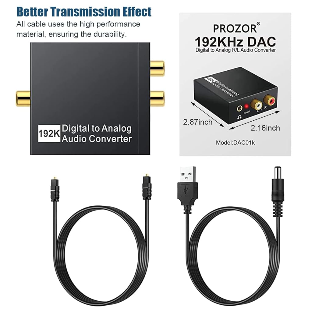 Verilux Digital to Analog Audio Converter 192KHz DAC Digital SPDIF Optical to Analog L/R RCA Converter Toslink Optical to 3.5mm Jack Adapter for PS3 HD DVD PS4 Amp Apple TV Home Cinema