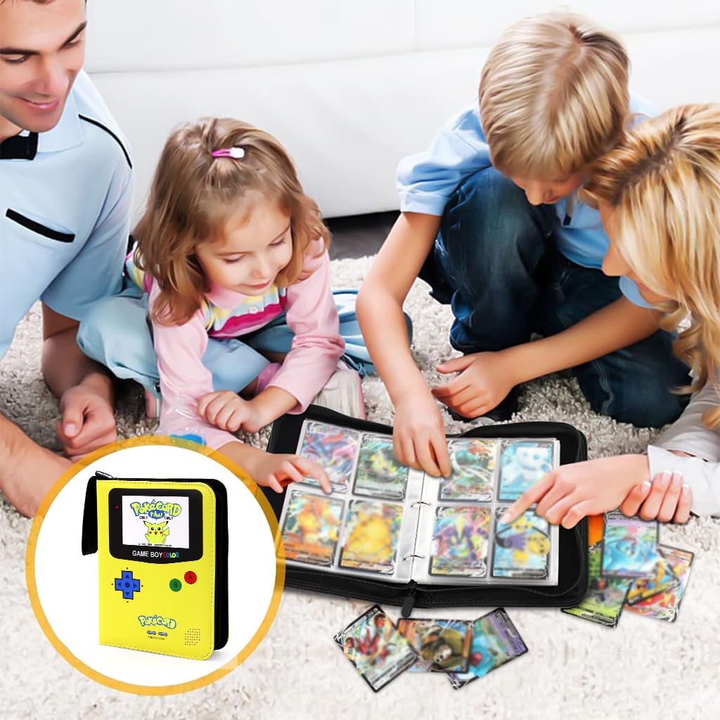 PATPAT Poke-mon Binder Trading Cards Holder Organizer for 400 Trading Cards, Poke-mon Cards Collection Bag Game Cards Binder Case, Game Cards Case Gifts for Kids Boys Girls, Yellow