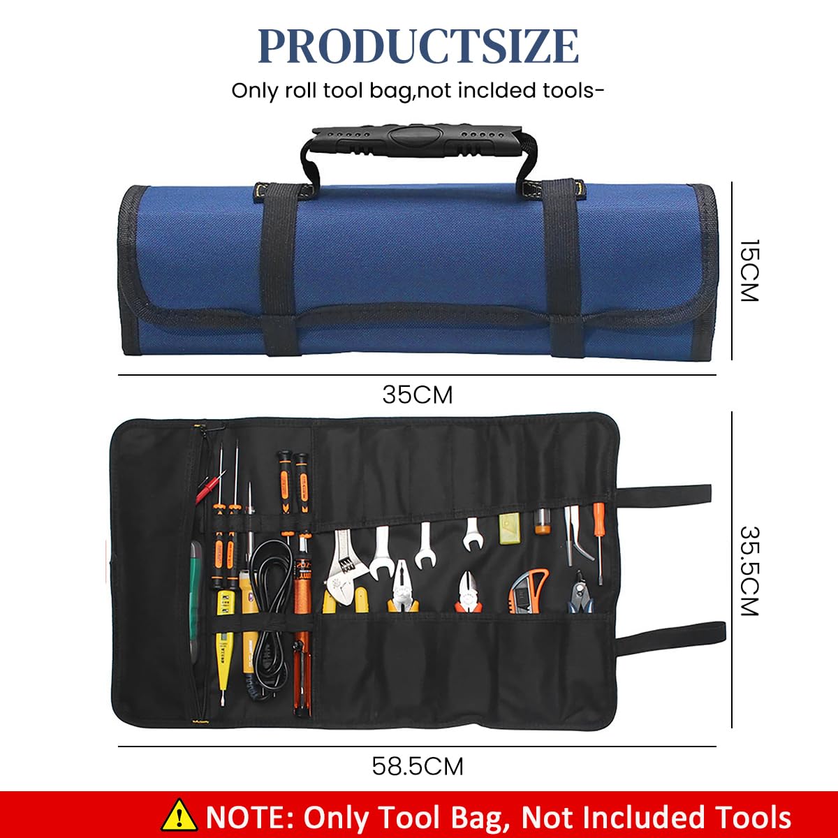 Serplex Roll Up Tool Bag Large Tool Storage Bag Waterproof 600D Oxford Tool Storage Bag Zipper Pouches Portable Tool Organizer Tool Storage Pouch - No Tools Included