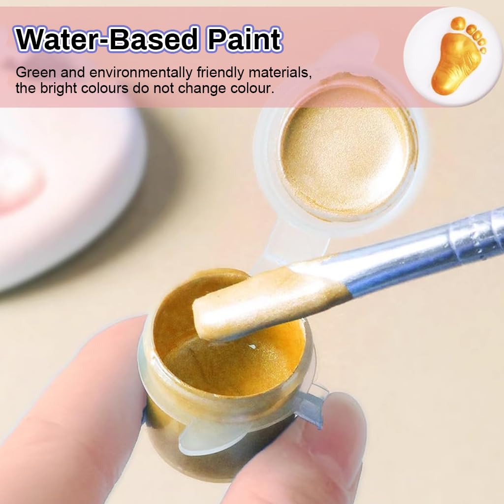 PATPAT Baby Clay Footprint & Hand Print Kit Golden Paints Baby Hand & Foot Clay Kit with Photo Frame & Accessories Newborn Handprint and Footprint Clay Kit, Baby Shower Gift for Girls (Pink)