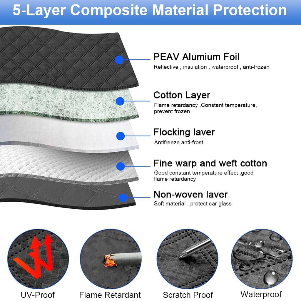STHIRA Car Windshield Cover Multi-layer Thicken Windshield Snow Cover with Rearview Mirror Cover & Fixing Hooks Safe Magnetic Windshield Cover Car Windshield Cover for SUV, Vans, 58'' x 45.6''