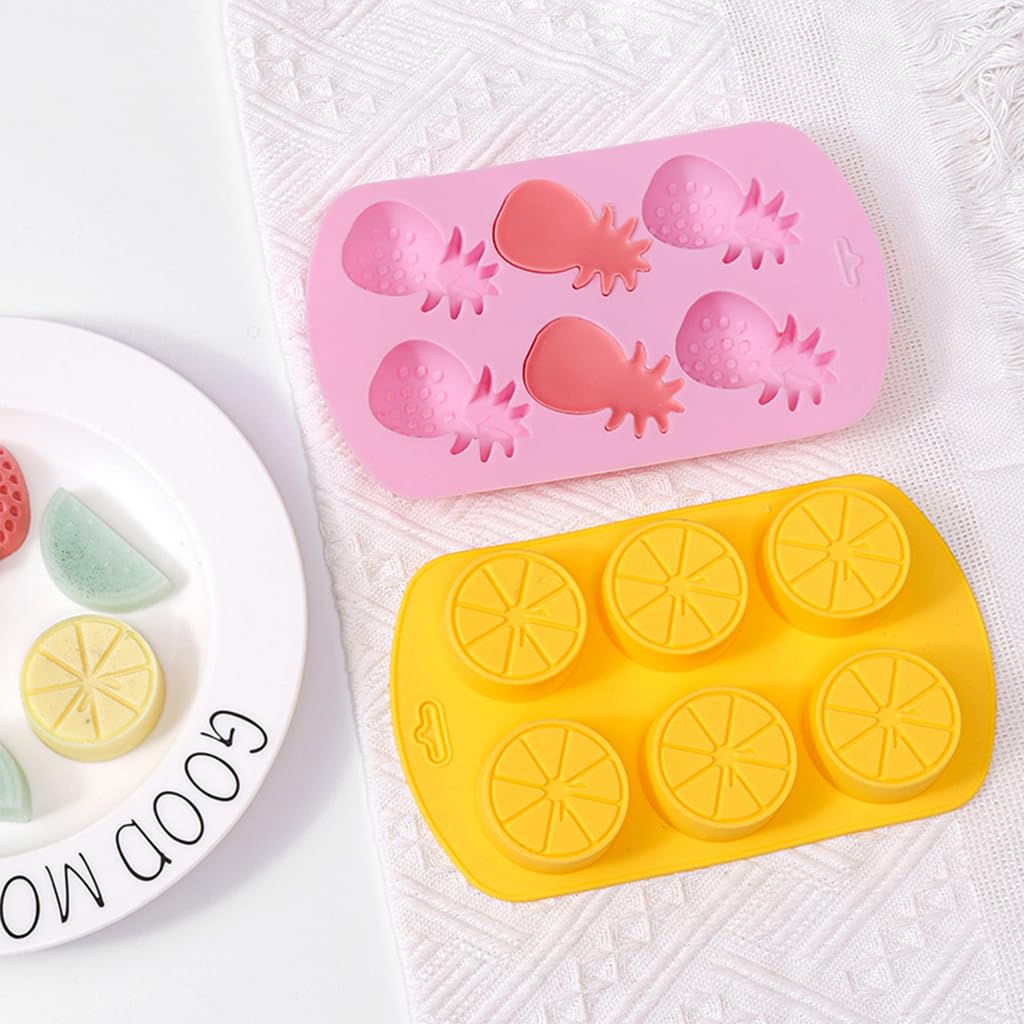 HASTHIP Fruit Molds 4Pcs Food-Grade Silicone Molds with Dripper Fruit Shape Kitchen Molds Baking Tool 6-Grid Kitchen Molds for Chocolate, Candy, Mousse, Ice Cube & Jelly