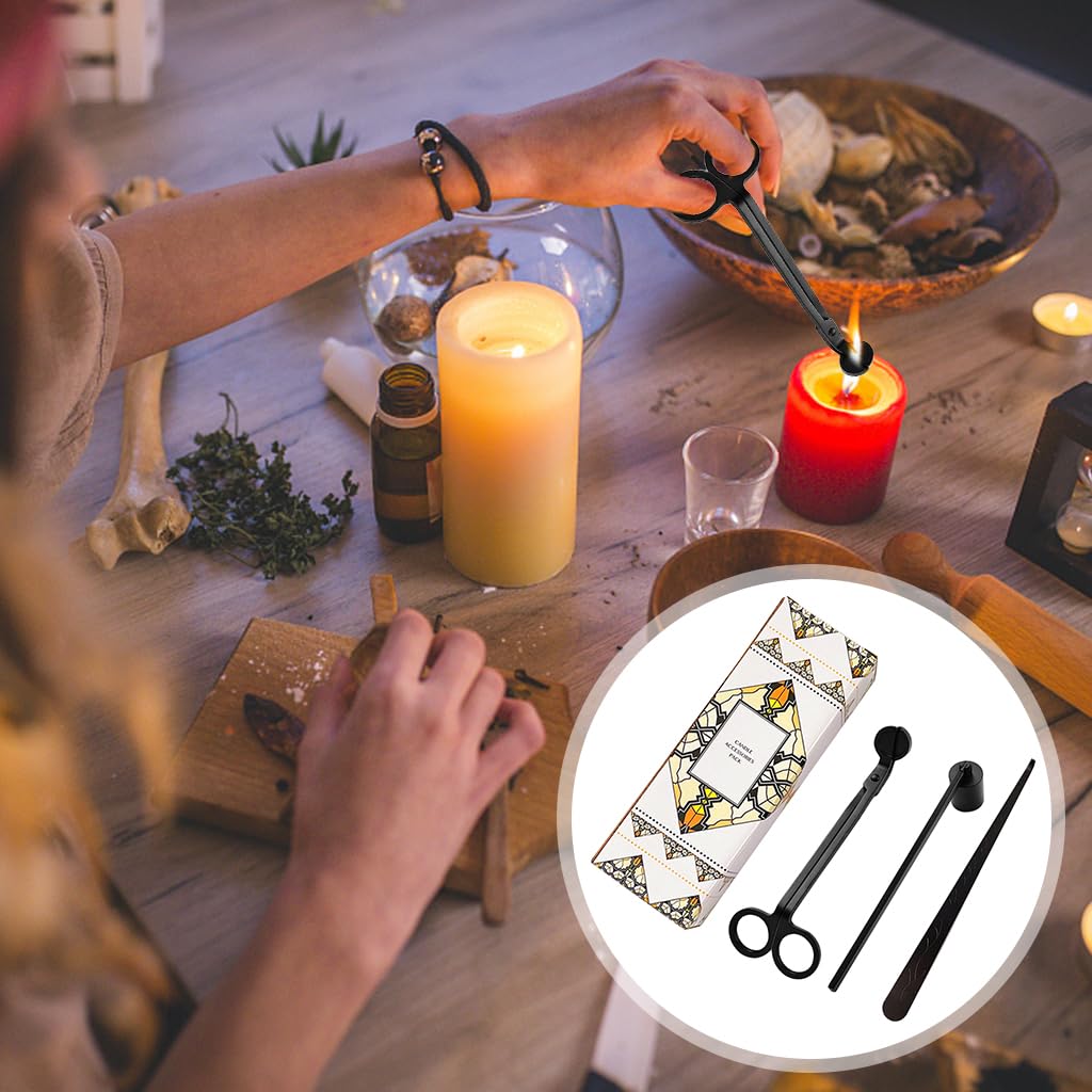 HASTHIP 3 in 1 Candle Accessory Set, Candle Wick Trimmer, Candle Snuffer, Candle Wick Dipper, Gift Packing,Essential Supplies for Scented Candle Lover (Gold)