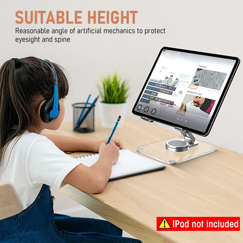 Verilux Desktop Tablet Stand Riser 360° Rotatable Tablet Stand Acrylic Transparent Tablet Riser Rack, Foldable Tablet Stand Holder Universal Stand Rack for Tablet, iPad, Phone, Kindle