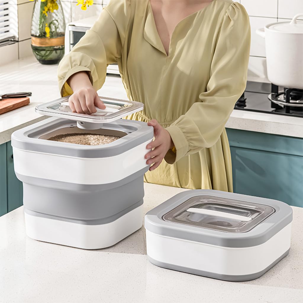Supvox Collapsible Rice Dispenser with Large Transparent Lid, Large Capacity 11-27lbs Airtight Rice Storage Container, Moisture Proof Kitchen Organiser for Rice, Cereals, Grains and Pet Food